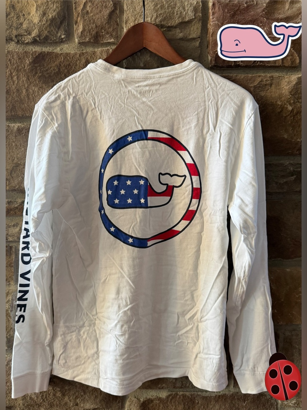 Vineyard Vines Men's White Long-Sleeve Flag Whale Tee - Men’s XS/ Women’s S
